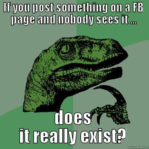 facebook is a bitch - IF YOU POST SOMETHING ON A FB PAGE AND NOBODY SEES IT ... DOES IT REALLY EXIST? Philosoraptor