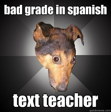 bad grade in spanish text teacher   Depression Dog