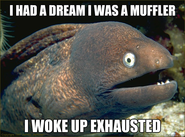 I had a dream I was a muffler I woke up exhausted - I had a dream I was a muffler I woke up exhausted  Bad Joke Eel