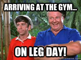 Arriving at the gym... on LEG DAY!  Gilligan and Skipper