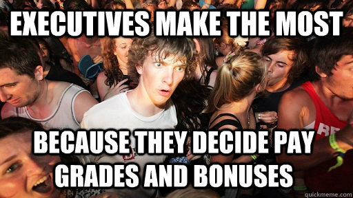 Executives make the most because they decide pay grades and bonuses  Sudden Clarity Clarence