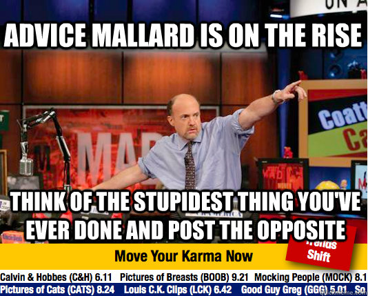 Advice mallard is on the rise think of the stupidest thing you've ever done and post the opposite - Advice mallard is on the rise think of the stupidest thing you've ever done and post the opposite  Mad Karma with Jim Cramer