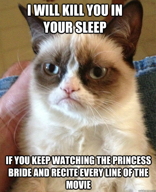 I will kill you in your sleep if you keep watching the princess bride and recite every line of the movie  Grumpy Cat