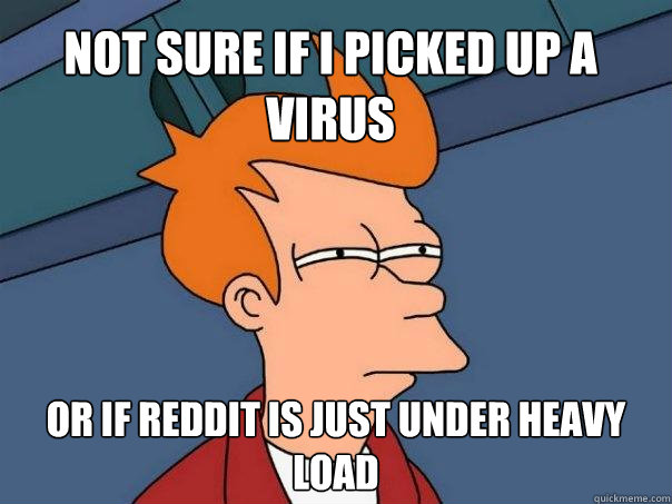 not sure if I picked up a virus or if Reddit is just under heavy load  Futurama Fry