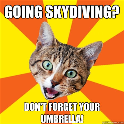 Going Skydiving? Don't forget your umbrella!  Bad Advice Cat