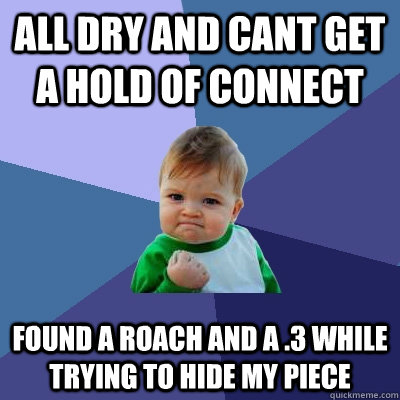 All dry and cant get a hold of connect found a roach and a .3 while trying to hide my piece - All dry and cant get a hold of connect found a roach and a .3 while trying to hide my piece  Success Kid