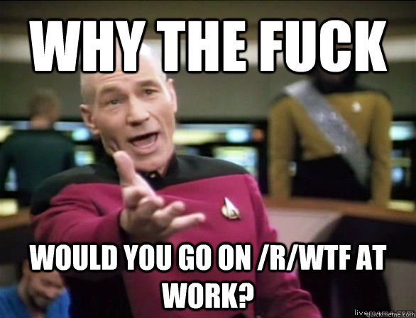 why the fuck would you go on /r/wtf at work?  Annoyed Picard HD