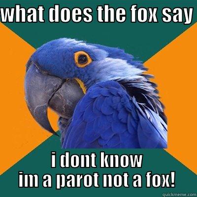 stupid fox - WHAT DOES THE FOX SAY  I DONT KNOW IM A PAROT NOT A FOX! Paranoid Parrot