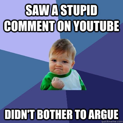 Saw a stupid comment on youtube didn't bother to argue  Success Kid