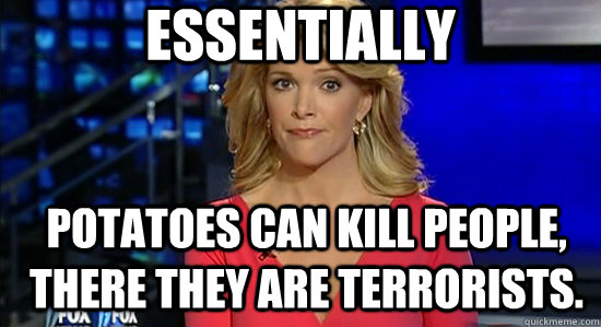 Essentially Potatoes can kill people, there they are terrorists.  essentially megyn kelly