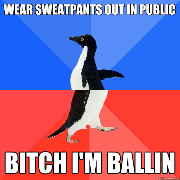 wear sweatpants out in public bitch i'm ballin  Socially Awkward Awesome Penguin