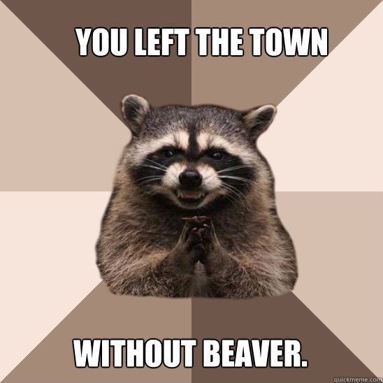 you left the town without beaver. - you left the town without beaver.  Evil Plotting Raccoon