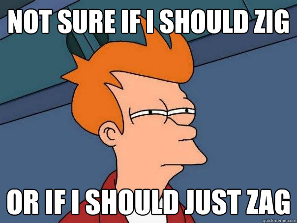 not sure if I should zig or if I should just zag - not sure if I should zig or if I should just zag  Futurama Fry