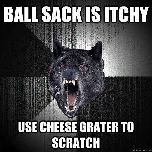 ball sack is itchy use cheese grater to scratch - ball sack is itchy use cheese grater to scratch  Insanity Wolf