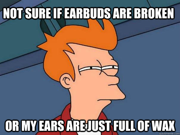 Not sure if earbuds are broken or my ears are just full of wax - Not sure if earbuds are broken or my ears are just full of wax  Futurama Fry