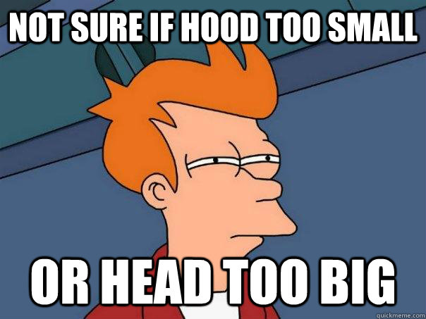 Not sure if Hood too small Or head too big - Not sure if Hood too small Or head too big  Futurama Fry