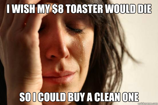 I wish my $8 toaster would die so i could buy a clean one  First World Problems