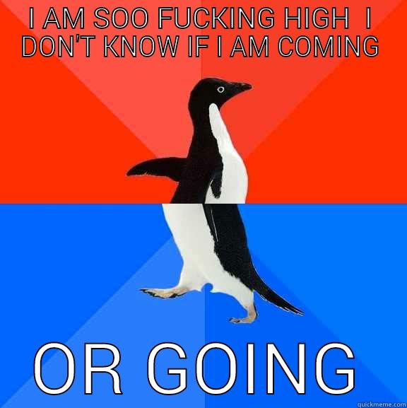 I AM SOO FUCKING HIGH  I DON'T KNOW IF I AM COMING OR GOING Socially Awesome Awkward Penguin