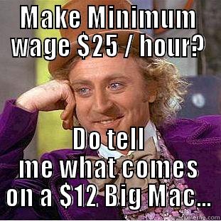 MAKE MINIMUM WAGE $25 / HOUR? DO TELL ME WHAT COMES ON A $12 BIG MAC... Condescending Wonka