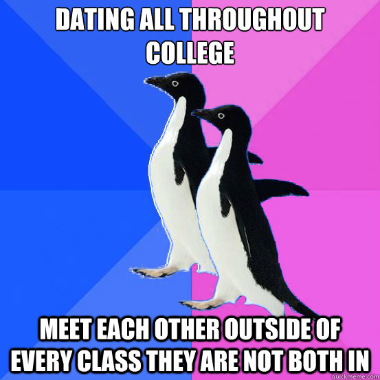 dating all throughout college meet each other outside of every class they are not both in  Socially Awkward Couple