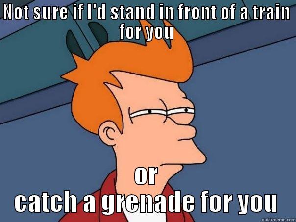 NOT SURE IF I'D STAND IN FRONT OF A TRAIN FOR YOU OR CATCH A GRENADE FOR YOU Futurama Fry