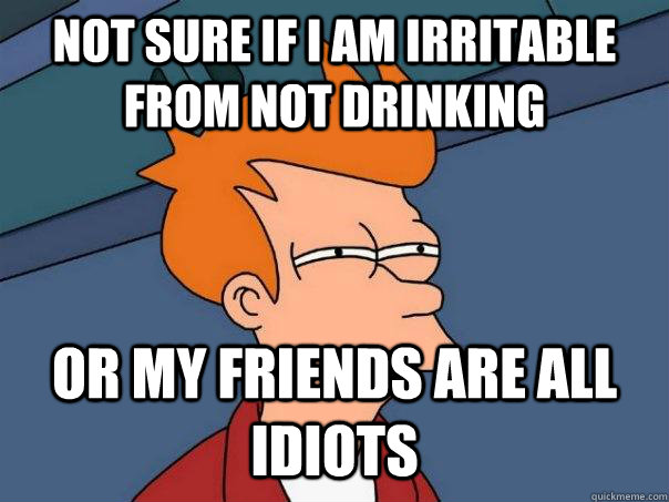 Not sure if I am irritable from not drinking Or my friends are all idiots  Futurama Fry