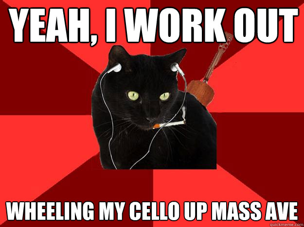 yeah, i work out wheeling my cello up mass ave  Berklee Cat