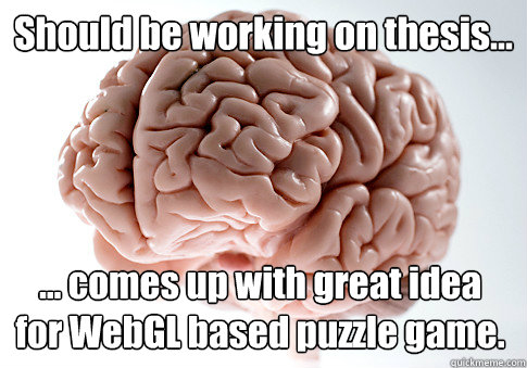 Should be working on thesis… … comes up with great idea for WebGL based puzzle game.  Scumbag Brain