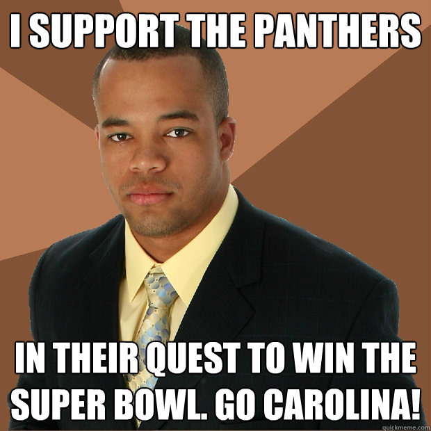 i support the panthers in their quest to win the super bowl. go carolina!  Successful Black Man