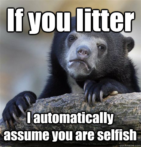 If you litter I automatically assume you are selfish - If you litter I automatically assume you are selfish  Confession Bear