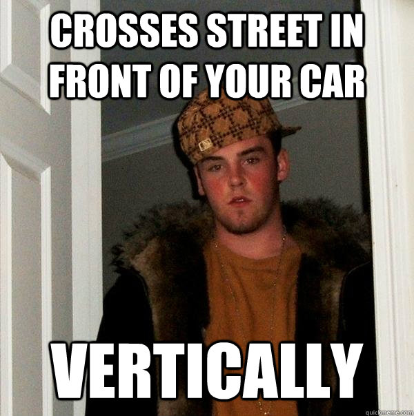 Crosses street in front of your car vertically - Crosses street in front of your car vertically  Scumbag Steve