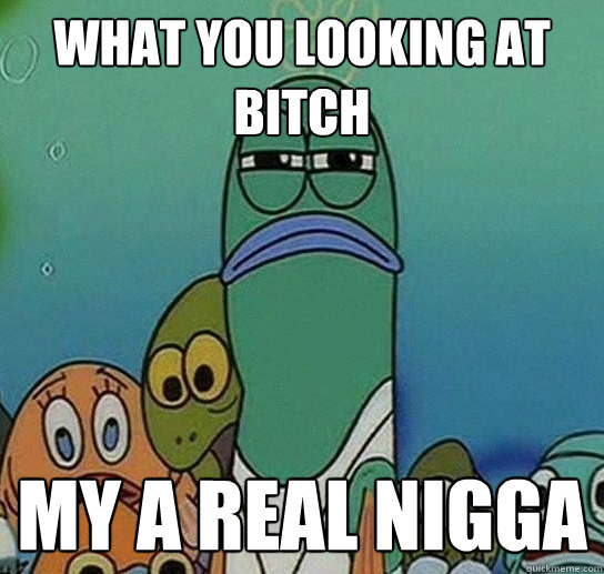 WHAT YOU LOOKING AT BITCH MY A REAL NIGGA  Serious fish SpongeBob