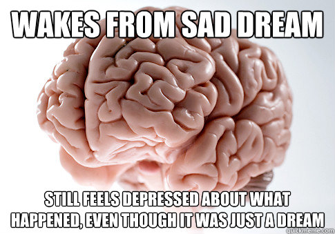 WAKES FROM SAD DREAM STILL FEELS DEPRESSED ABOUT WHAT HAPPENED, EVEN THOUGH IT WAS JUST A DREAM  Scumbag Brain