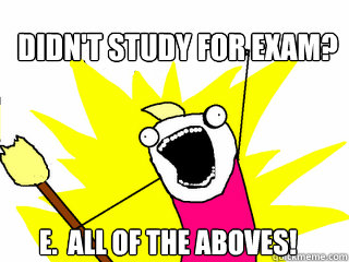 didn't study for exam? E.  All of the aboves!  All The Things