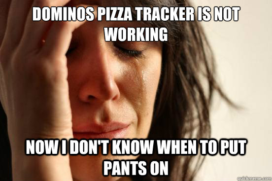 Dominos pizza tracker is not working Now i don't know when to put pants on  First World Problems