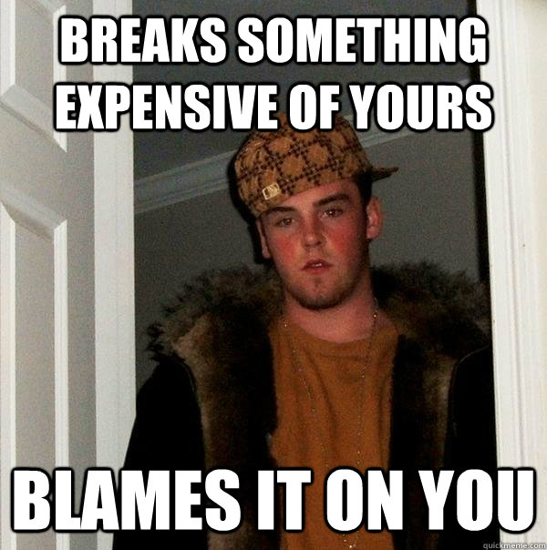 BREAKS SOMETHING EXPENSIVE OF YOURS BLAMES IT ON YOU - BREAKS SOMETHING EXPENSIVE OF YOURS BLAMES IT ON YOU  Scumbag Steve