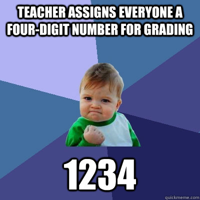 Teacher assigns everyone a four-digit number for grading 1234  Success Kid