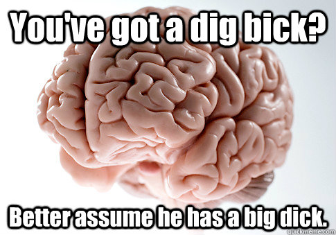 You've got a dig bick? Better assume he has a big dick.  Caption 4 goes here  Scumbag Brain