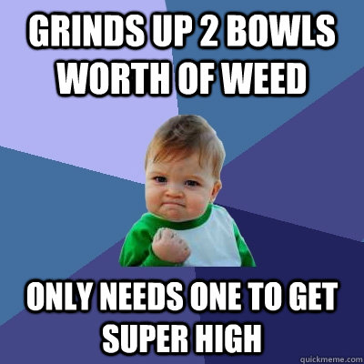 grinds up 2 bowls worth of weed only needs one to get super high - grinds up 2 bowls worth of weed only needs one to get super high  Success Kid