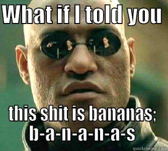 WHAT IF I TOLD YOU  THIS SHIT IS BANANAS; B-A-N-A-N-A-S Matrix Morpheus