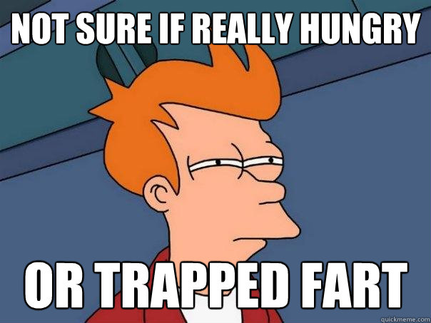 Not sure if really hungry or trapped fart - Not sure if really hungry or trapped fart  Futurama Fry