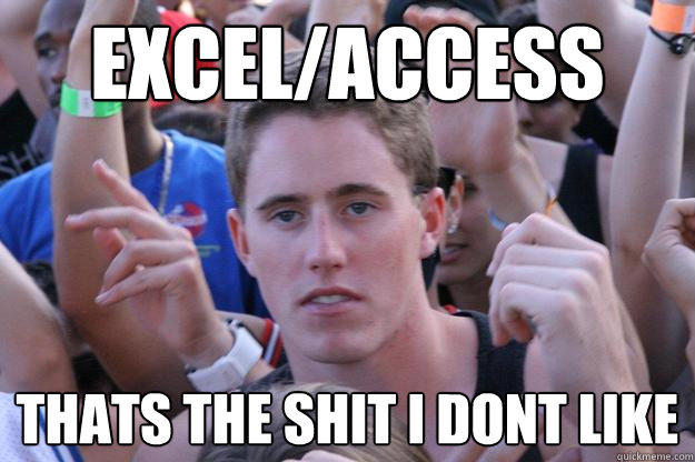 Excel/Access Thats the shit i dont like  