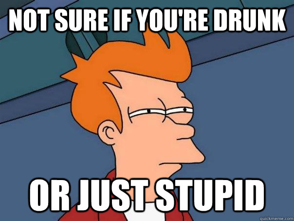 Not sure if you're drunk Or just stupid  Futurama Fry