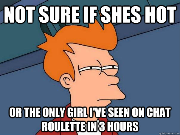 not sure if shes hot Or the only girl i've seen on chat roulette in 3 hours  Futurama Fry