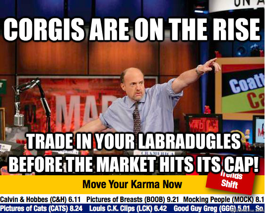 corgis are on the rise Trade in your labradugles before the market hits its cap! - corgis are on the rise Trade in your labradugles before the market hits its cap!  Mad Karma with Jim Cramer