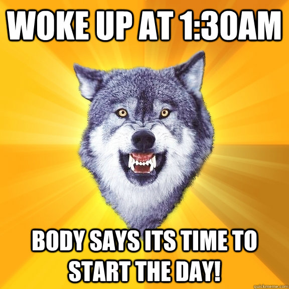 Woke up at 1:30am Body says its Time to start the day! - Woke up at 1:30am Body says its Time to start the day!  Courage Wolf