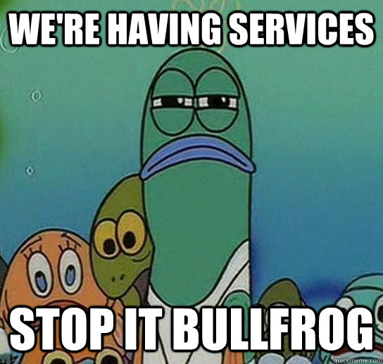 we're having services stop it bullfrog  Serious fish SpongeBob