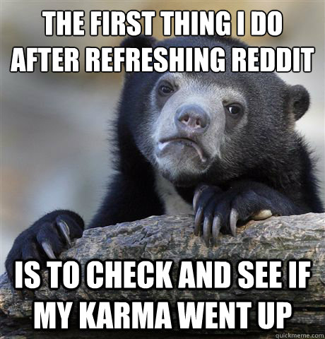 The First thing i do after refreshing reddit is to check and see if my karma went up  Confession Bear