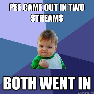 Pee came out in two streams Both went in  Success Kid