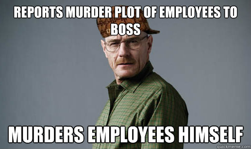 Reports murder plot of employees to boss Murders employees himself  